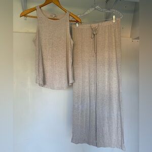 LOFT tan heathered top and pants lounge set